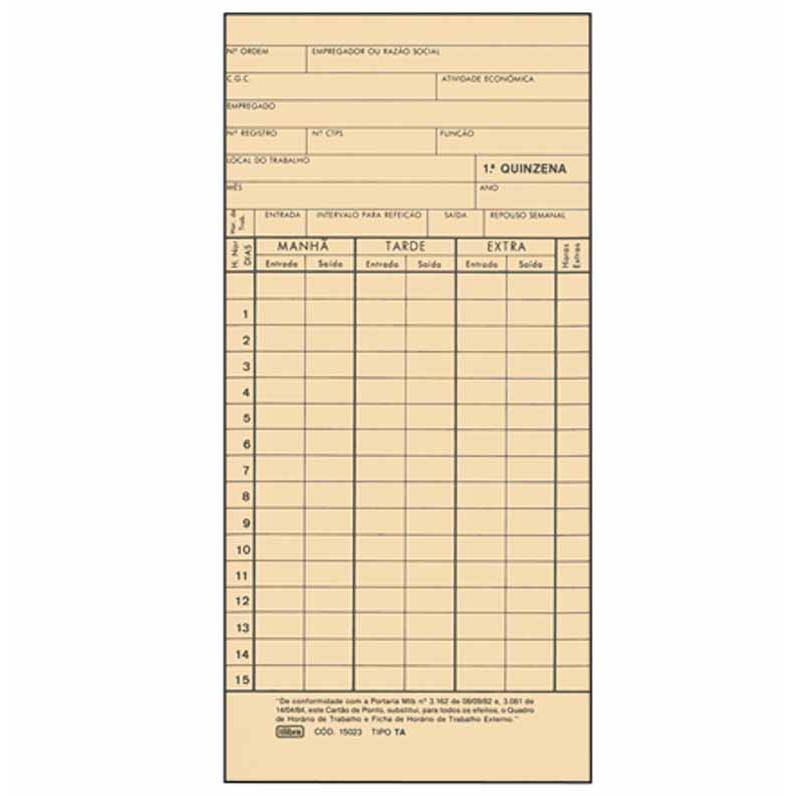 Cartão Ponto Mensal 0231 Tilibra - 100UN em Oferta na Shopee