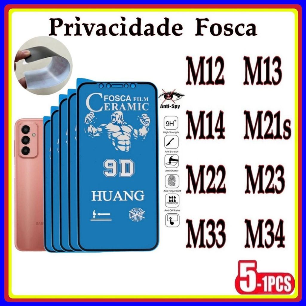 Película Privativa Fosca Cerâmica Anti-Spy Matte Hidrogel Samsung M12 M13 M14 M22 M21S M23 M33 M34