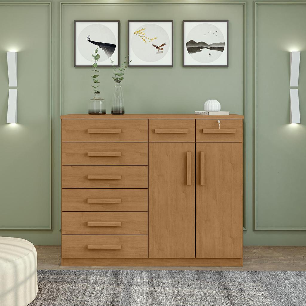 Comoda 8 Gavetas 2 Portas Toronto Amendoa Clean -Lopas em Oferta na Shopee