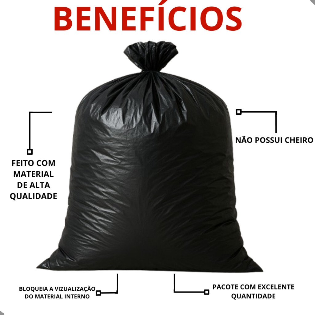 Saco de Lixo 100 Litros Reforçado Preto com 100 Unidades Resistente 0.8 Micras ESCOLHA A QUANTIDADE — imagem 2 de 2