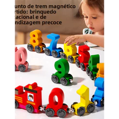 Trem Magnético De Madeira , Quebra-Cabeça Digital E Conjunto De Montagem De Aprendizagem , Presente De Natal