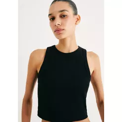 Regata Feminina Cropped Halter Neck Em Ribana Canelada