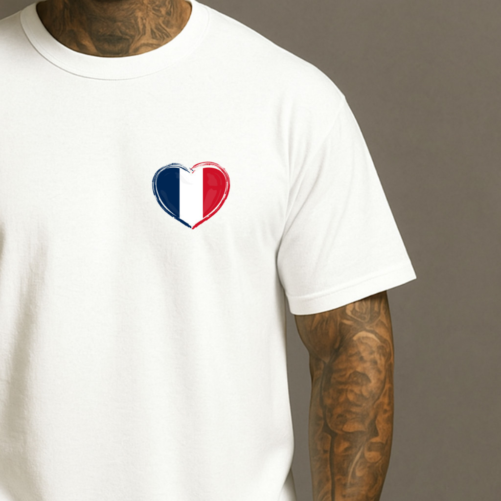 Camiseta Camisa Camiseta Camisa Básica 100% Algodão Estampada Coração França Word Cup Lançamento Envio Imediato Algodão 