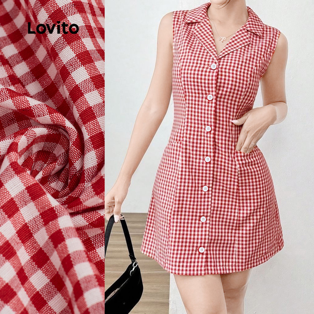 Lovito Vestido Elegante com Botões Na Frente Clássico e Versátil de Primavera/verão vermelho L155ED1486 em Oferta na Shopee