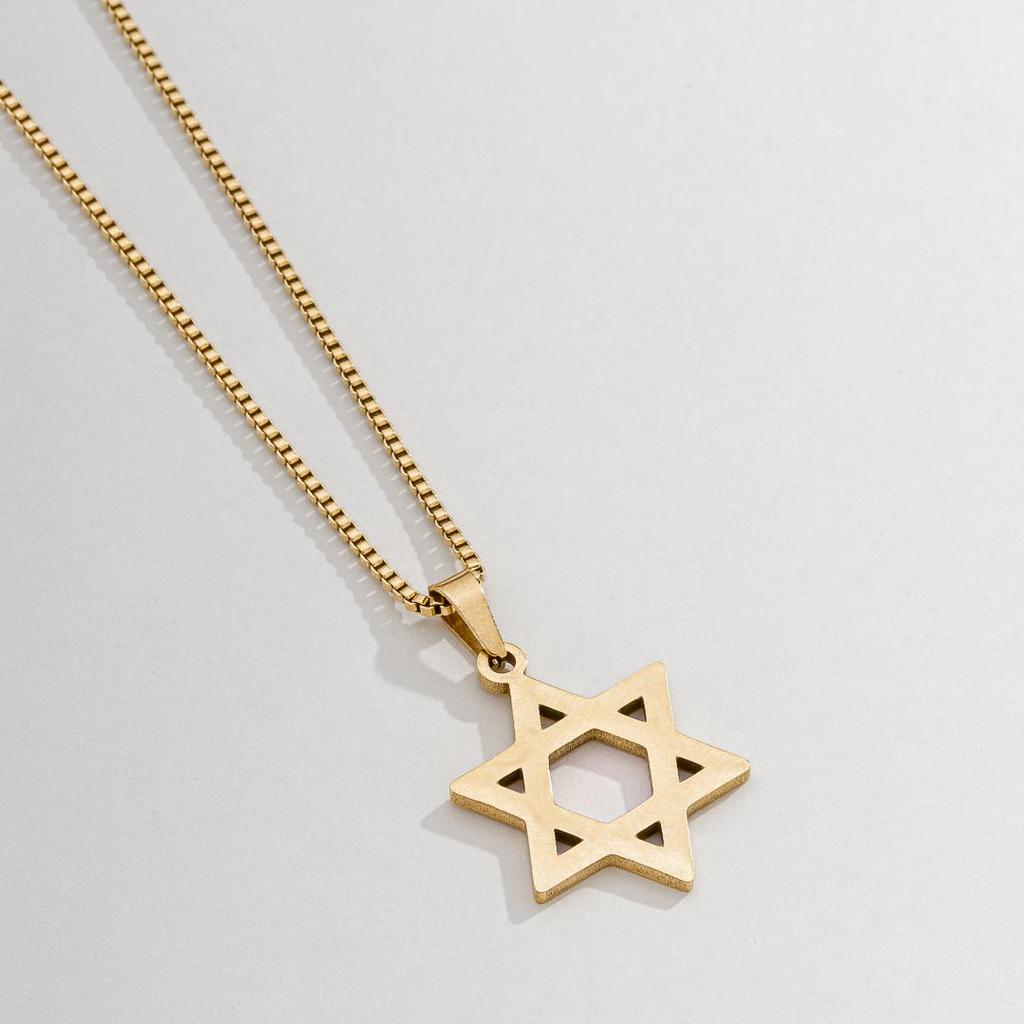 Colar Masculino Corrente Veneziana Estrela De Davi Dourado em Aço Inoxidável