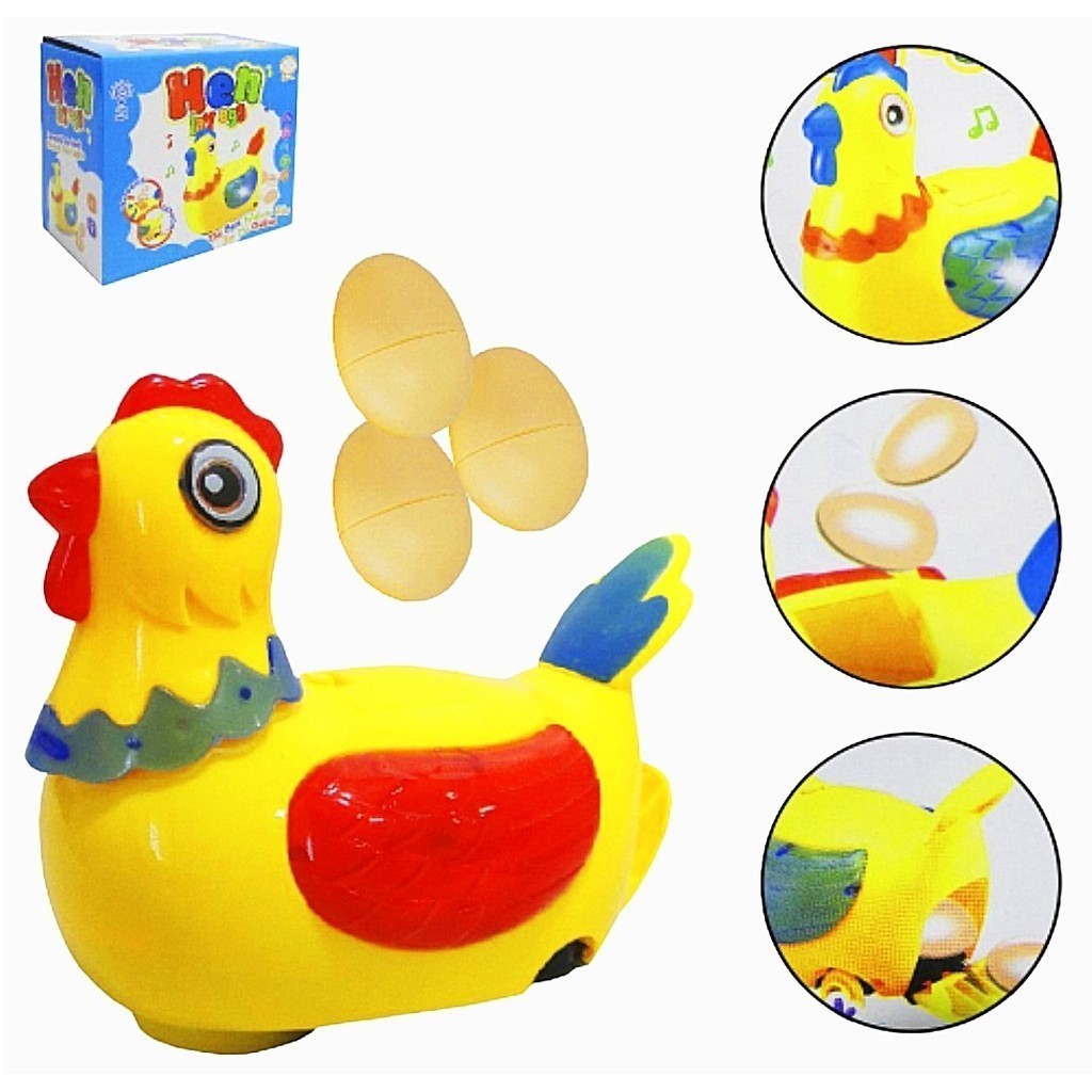 Galinha de Brinquedo Interativa – Bota Ovos, Bate e Volta, Luzes e Som, Gira 360°