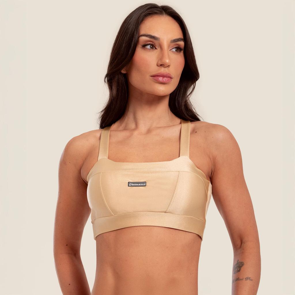 Top Faixa Com Recortes Nude Ivory Platinado Com Bojo