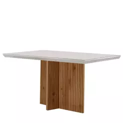 Mesa Para Sala De Jantar Olimpia 120cm Em Mdf E Vidro Off White Imbuia Ripado