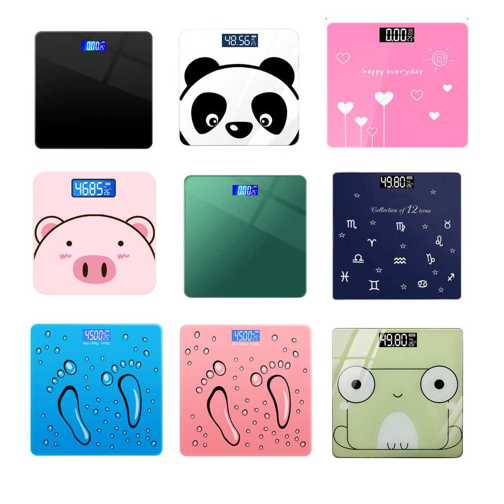 Balança Digital de Vidro Corporal Portátil Personalizada Cores Pilhas Fita Métrica Peso Temperatura