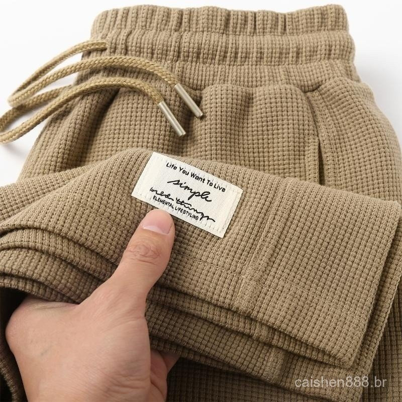 Masculino feminino verão cáqui Waffle Shorts grossos Plus Size 150kg Casual americano solto calças cortadas OICU em Oferta na Shopee