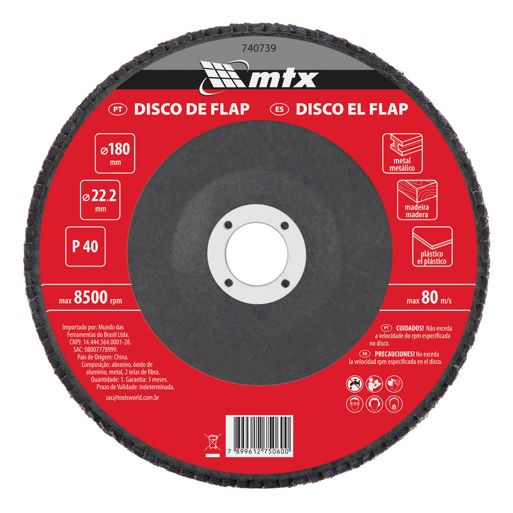 DISCO FLAP, GRAO 40, 180 X 22,2 MM, 1PC // MTX em Oferta na Shopee
