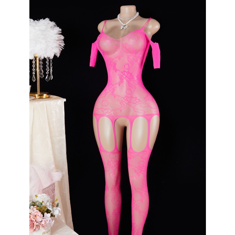 Rosa Transparente Lingerie Sexy Pornô Bodystockings Feminino Crotchless Oco Para Fora Fishnet Bodysuit Roupa Interior Tr em Oferta na Shopee
