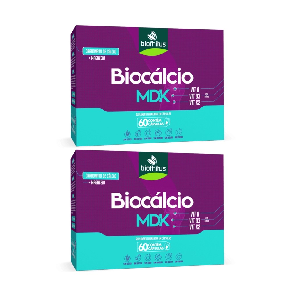 Kit 2 Biocálcio MDK Cálcio + Magnésio 60 Cps - Biofhitus