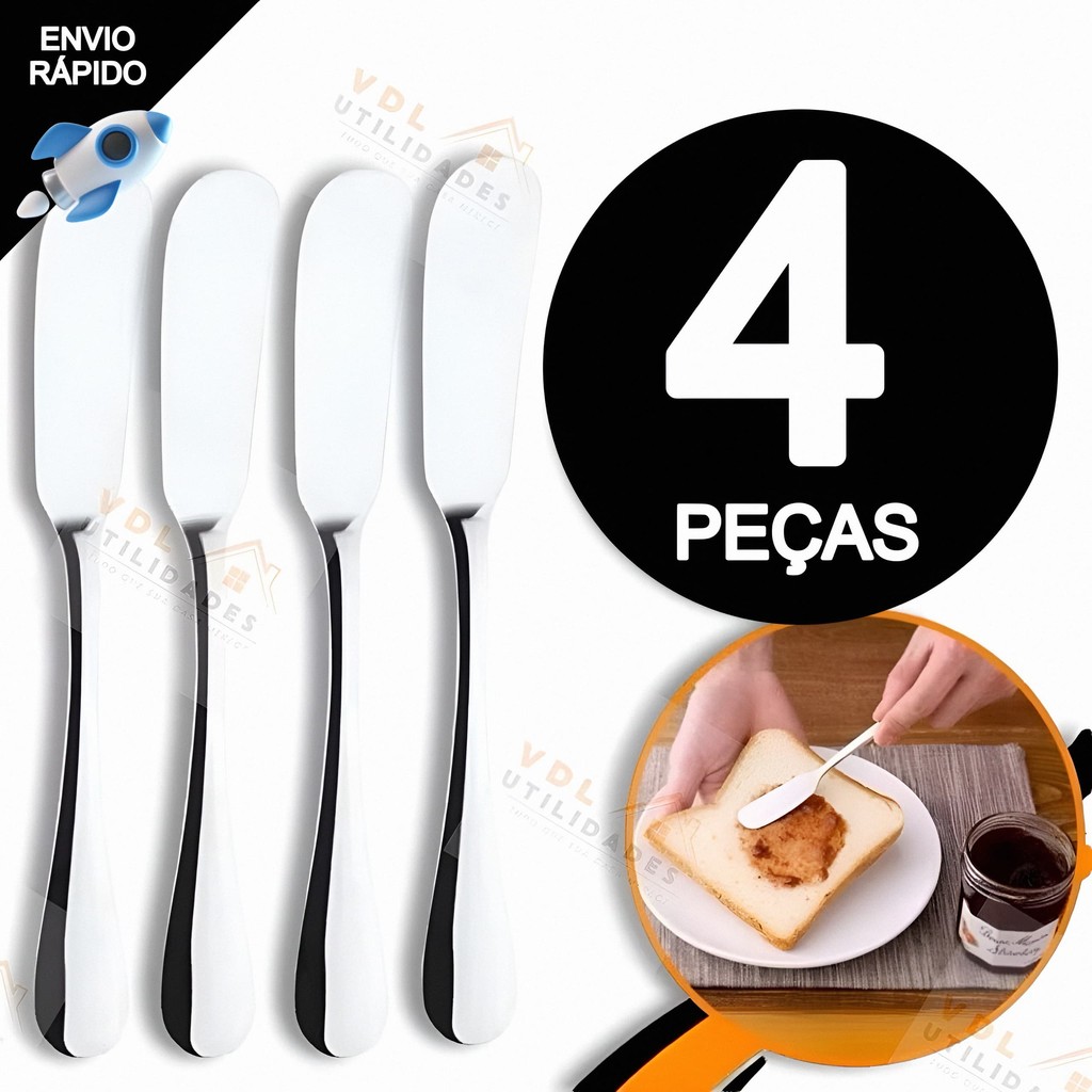 KIT 4 Espatula para Manteiga Geleia Margarina Pate Requeijao Aço inox Polido para Casa Cozinha Restaurante  Buff