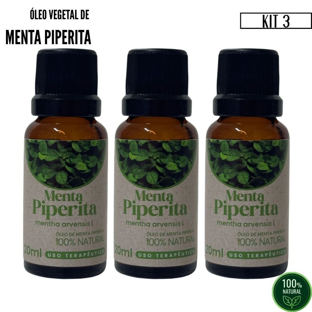 Kit 3 Unidades Óleo de Menta Piperita 20ml | 100% Natural | Aromaterapia, Alívio de Dores e Respiração em Oferta na Shopee