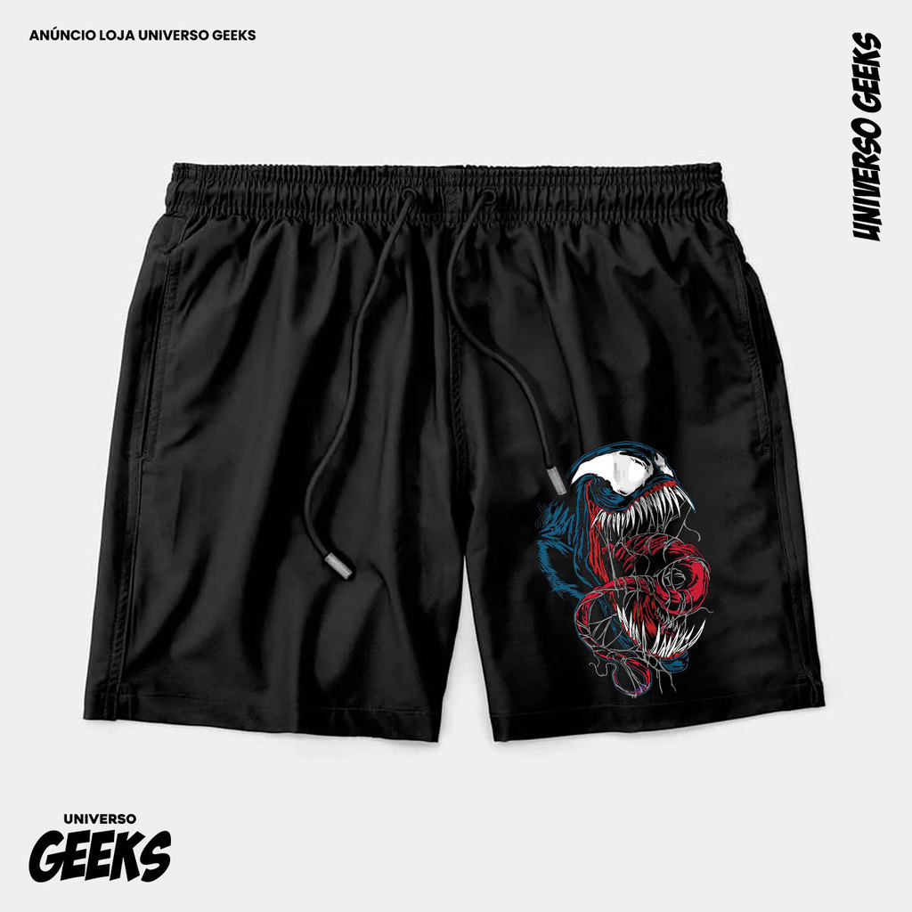 Bermuda Tactel Venom Simbionte Monstro Short Confortável Com Elastano Ideal Lazer Treino Esportes Praia