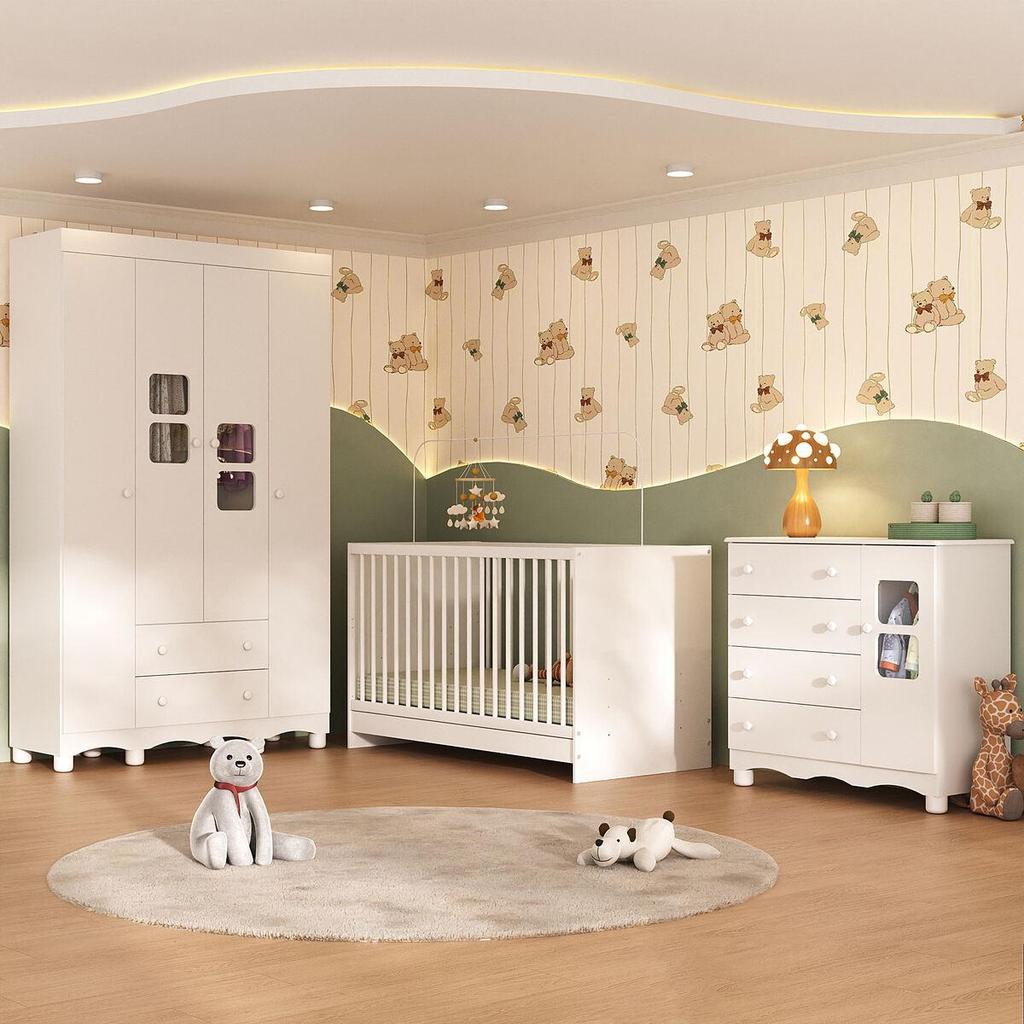 Quarto de Bebê Completo com Berço 3 em 1 para Colchão 130x60cm Luna Multimóveis MP4520