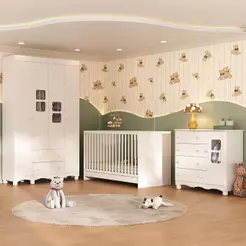 Quarto de Bebê Completo com Berço 3 em 1 para Colchão 130x60cm Luna Multimóveis MP4520