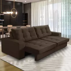 Sofá Retrátil e Reclinável 3 lugares 2,10m com Molas Marcela Suede Marrom Adonai Estofados