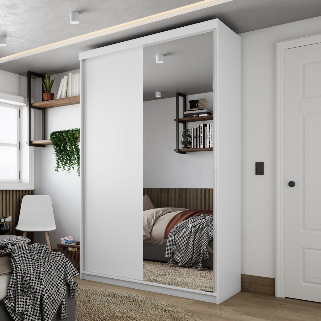Guarda-roupa Solteiro 100% Mdf Bp com 2 Portas e 1 Espelho Geneve Branco em Oferta na Shopee