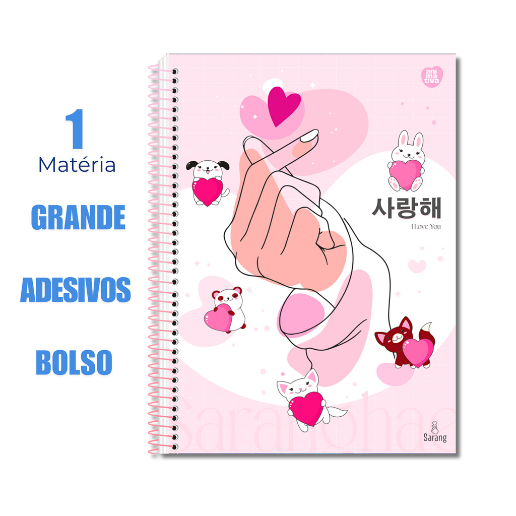 Caderno Universitário 1 Matéria Sarang Otaku Anime I Love You