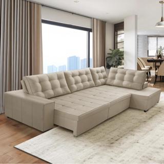 Sofá de Canto Retrátil e Reclinável com Molas 3,40x2,00 Jacke Suede Bege Adonai Estofados em Oferta na Shopee