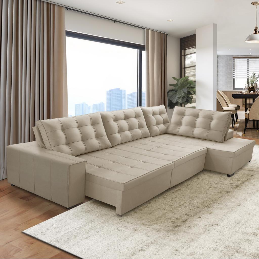 Sofá de Canto Retrátil e Reclinável com Molas 3,40x2,00 Jacke Suede Adonai Estofados em Oferta na Shopee