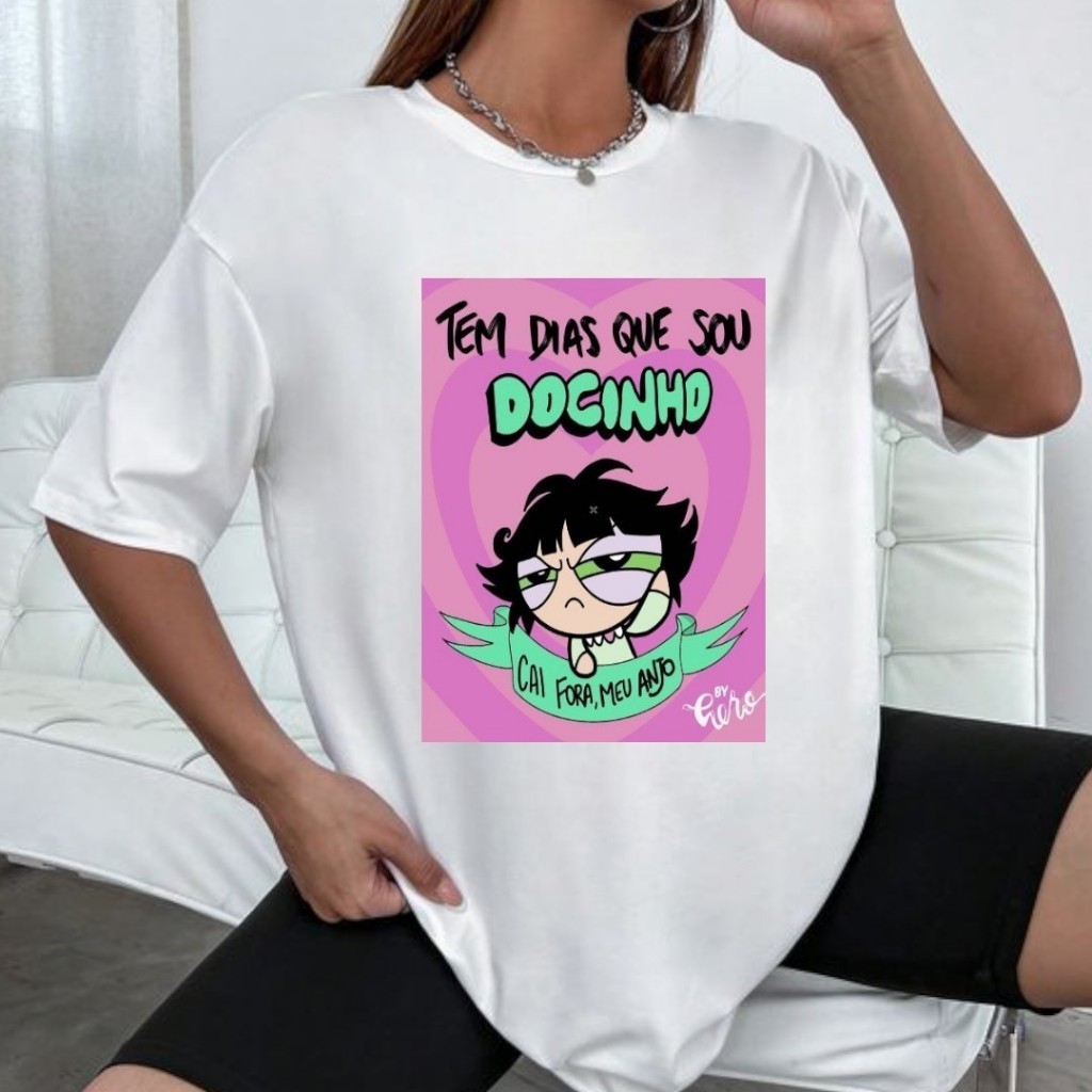 blusa meninas super poderosas docinho sublimada colorida camiseta  feminina manga curta básica comprida personagens 