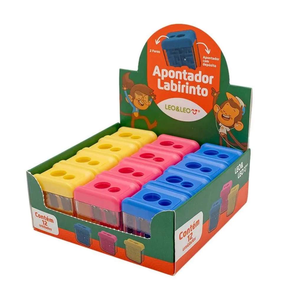 Apontador Labirinto com Depósito Dois Furos - Display com 12 Unidades Leo&Leo Leonora - 10553