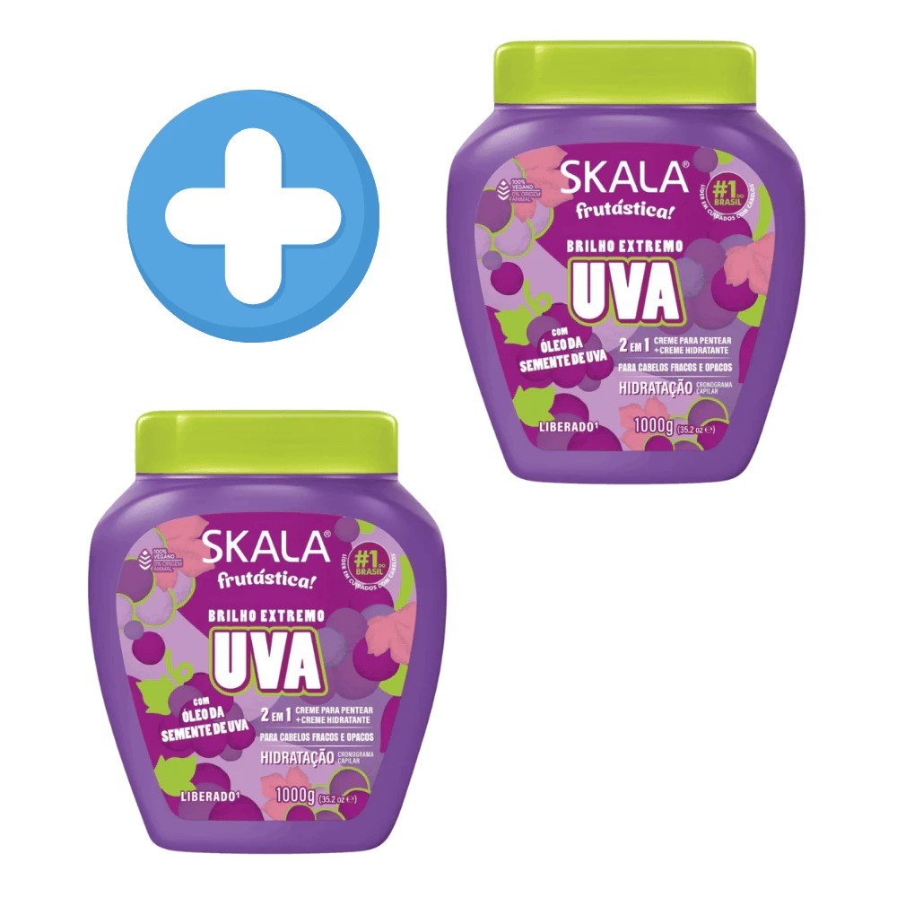 Kit 2 Und Skala Uva 1kg Creme de Tratamento Vegano Hidratação para Cabelos Secos