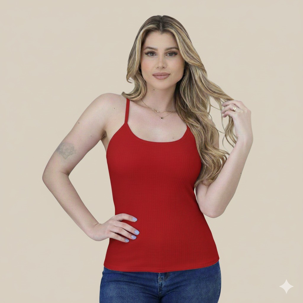 blusa feminina canelada elastano modelo alça regata top lançamento