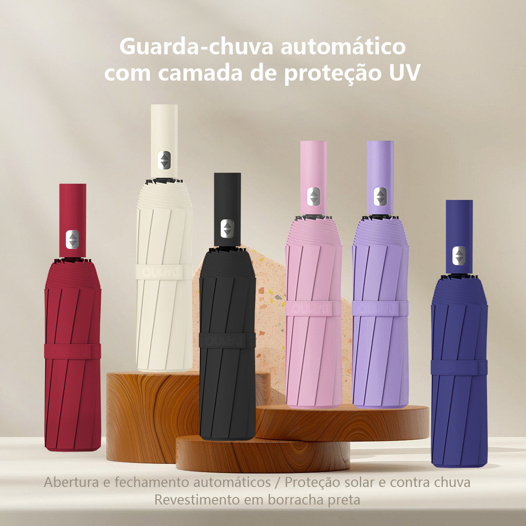 Guarda-Chuva Automático Resistente ao Vento - Abre e Fecha com 1 Botão, Dupla Vareta, Proteção UV