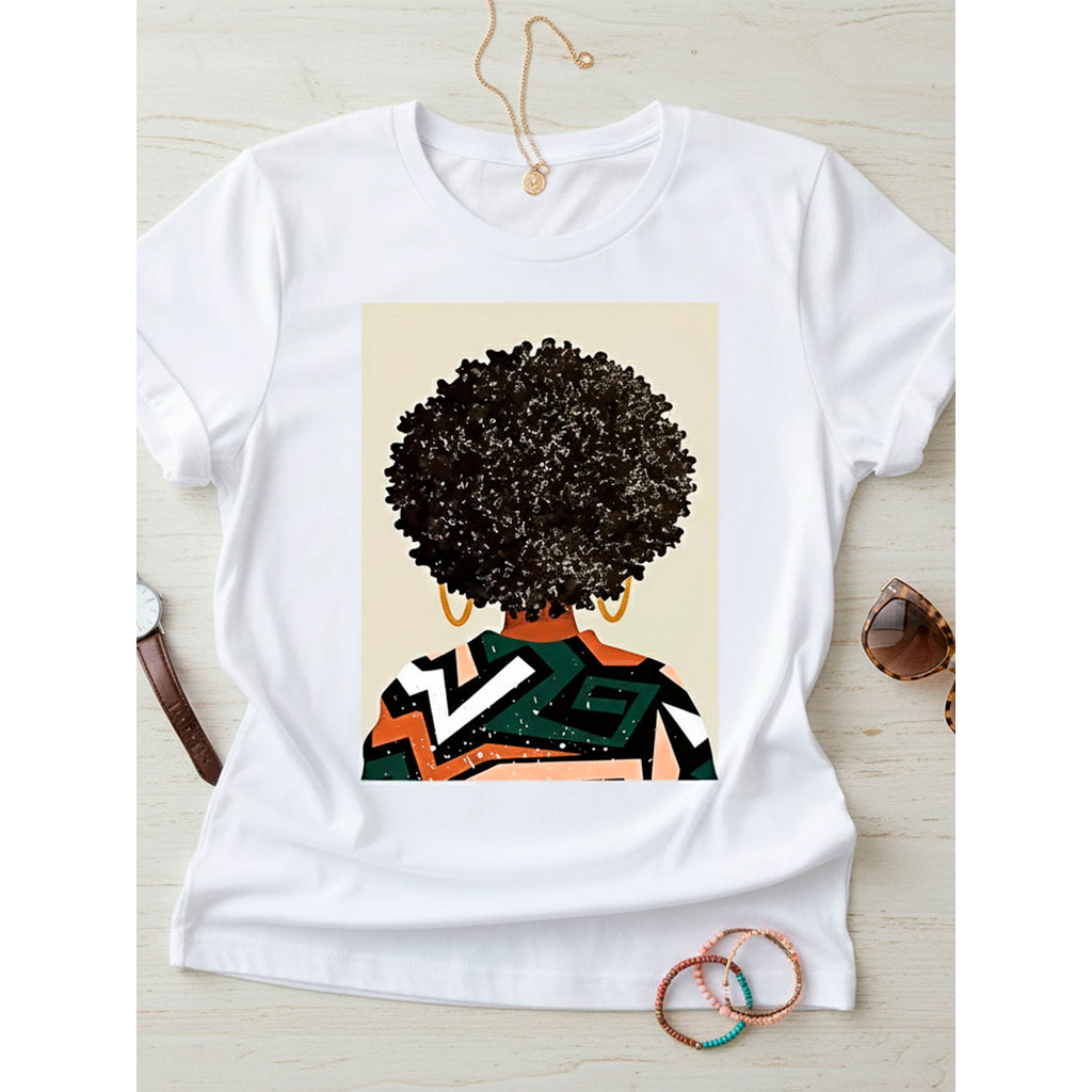 Tshirt Feminina Estilosa Estampada Conexão Geométrica Estampada Lançamento Camiseta 100% Algodão Oversized Plus Size