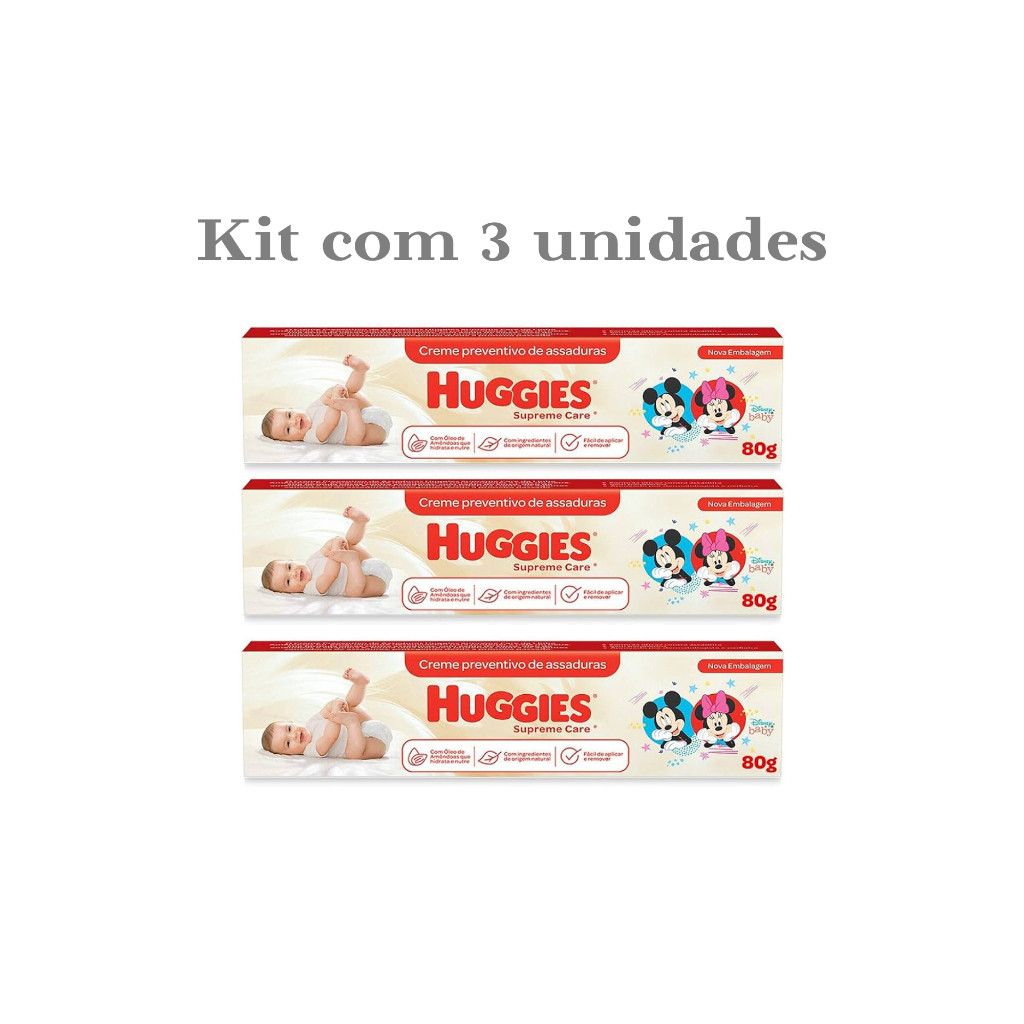 Kit 3 Pomada Huggies - creme preventivo contra assaduras 80g Supreme Care