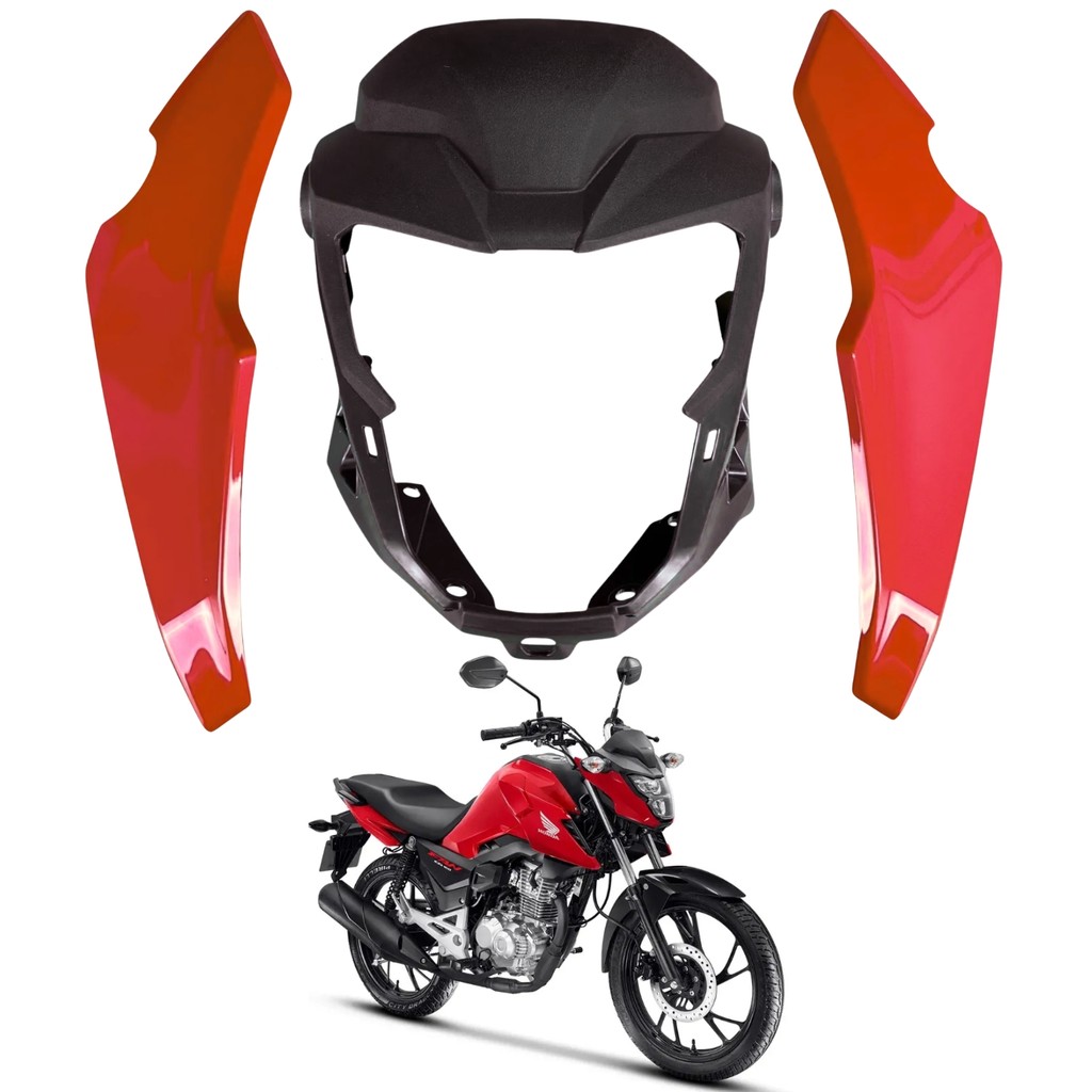 CAPA FAROL MASCARA FRONTAL BANANINHA LATERAL CG TITAN FAN 160 VERMELHO 2025 2026 PARAMOTOS HONDA