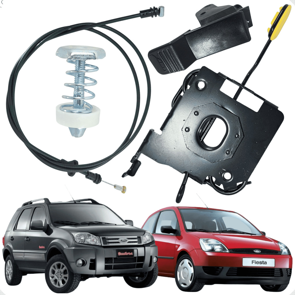 Trava Inferior + Pino + Cabo Com Puxador De Abertura Do Capô Ford Fiesta Ecosport