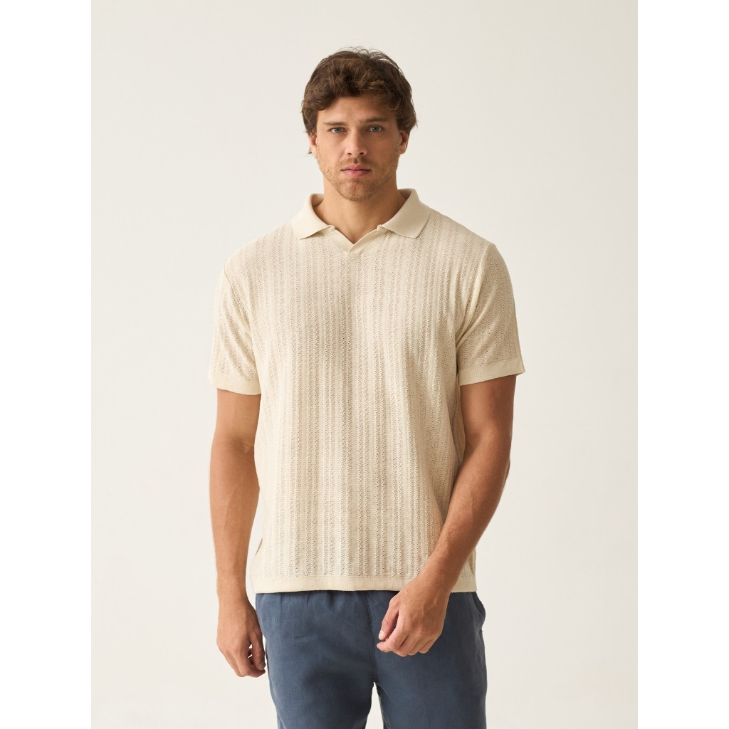 Camisa Polo Tricot Masculina Texturizada Turim Decote V Opus