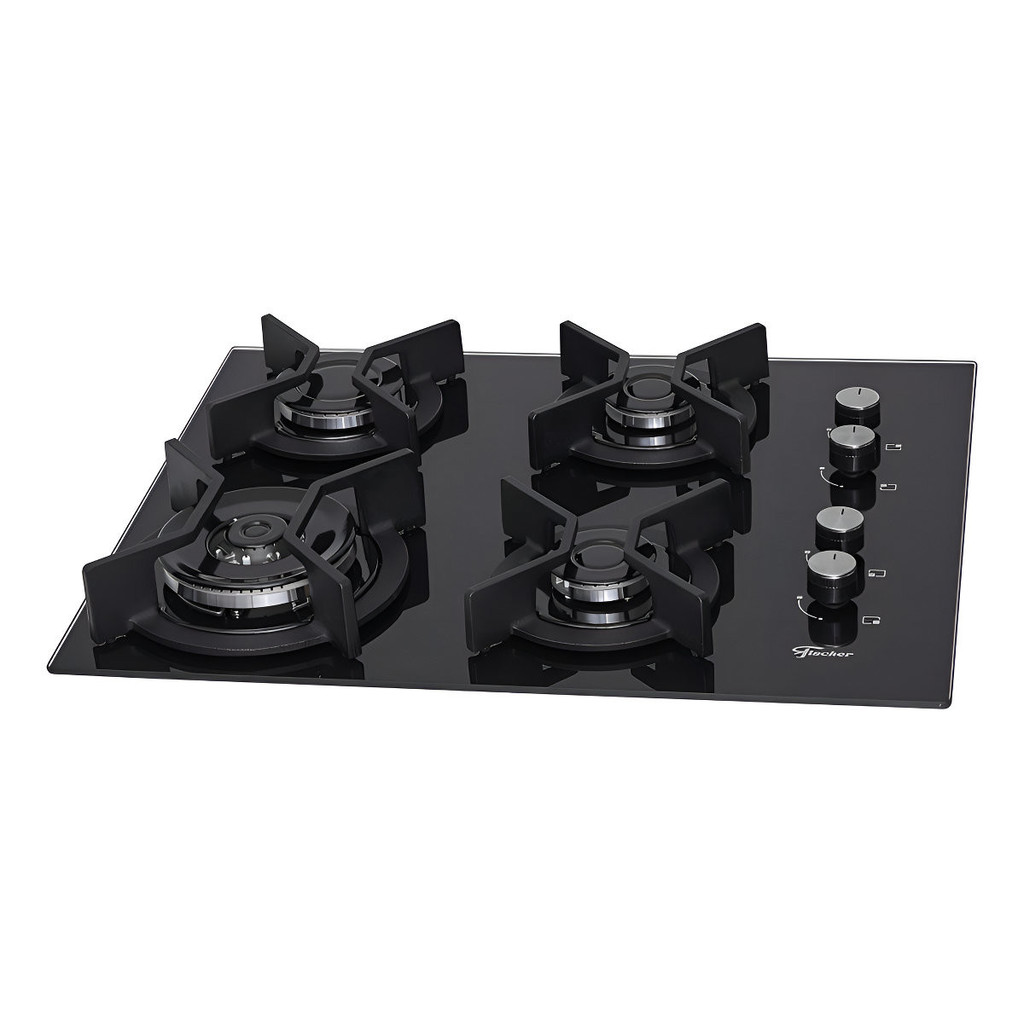 Cooktop a Gás Fischer Infinity 4 Bocas Mesa de Vidro Preto Bivolt Alto Desempenho