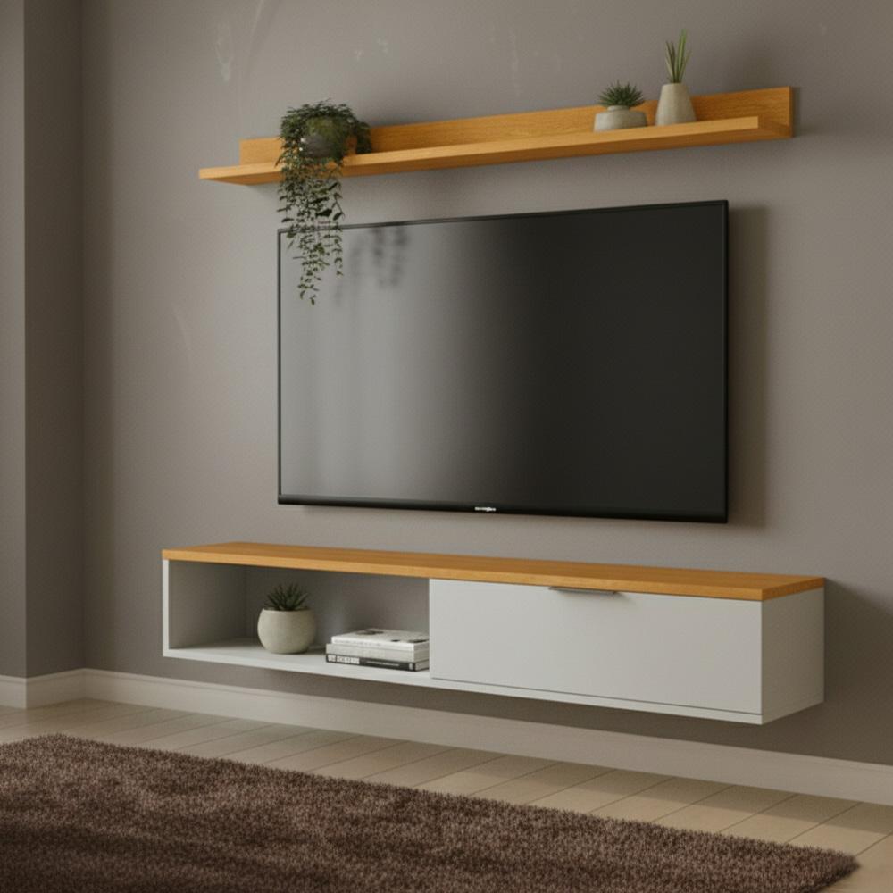 Rack Tv 55 Pol. Suspenso 136cm 1 Porta Lila Off/Nature Z49  - Mpozenato em Oferta na Shopee