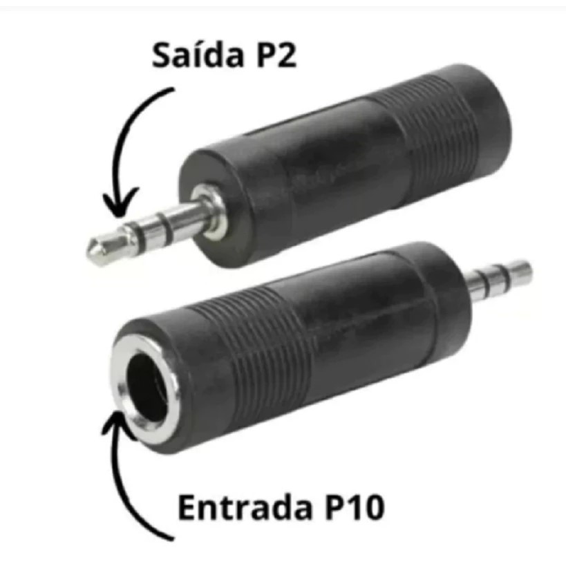 kit 2 Plug Adaptador p10 femea P/ P2 macho Stereo Auxiliar Som