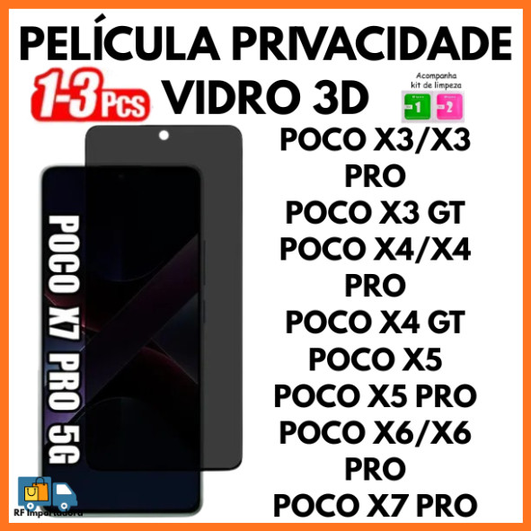 Película De Privacidade 3D Vidro Anti-Spy Para Xiaomi Poco X3/X3 PRO/X3GT/X4/X4 PRO/X5/X5 PRO/X6/X6 PRO/X7 PRO