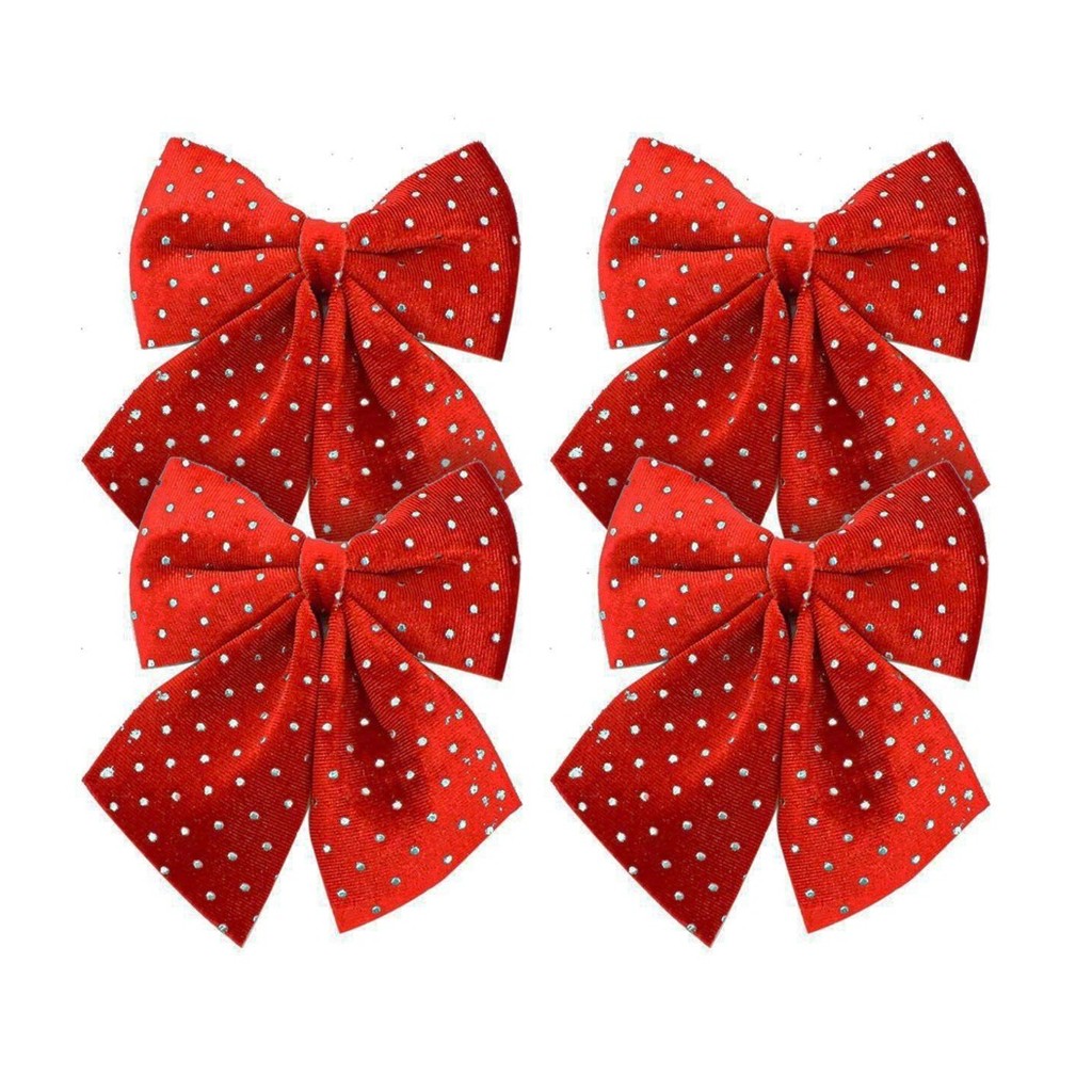 Kit 4 Laços Veludo Vinho Decorados Bolinhas Prata Natal 12x13cm - Magizi