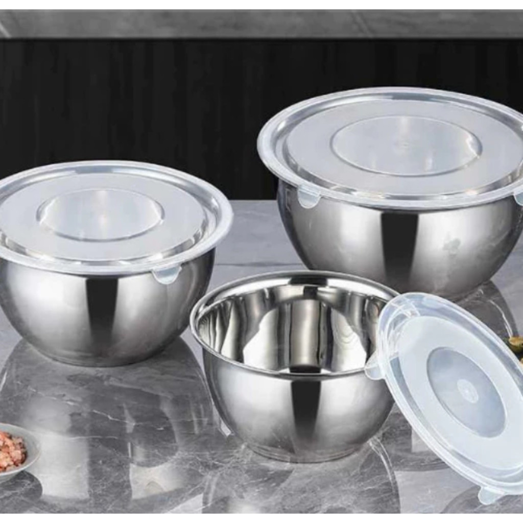 Conjunto de Bowls Tigelas de Inox com Tampa Plastica - bacia inox bowl inox em Oferta na Shopee