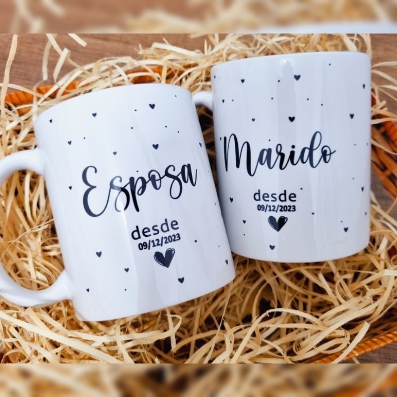 Kit 2 canecas personalizadas Esposa e Marido com nome 325ML