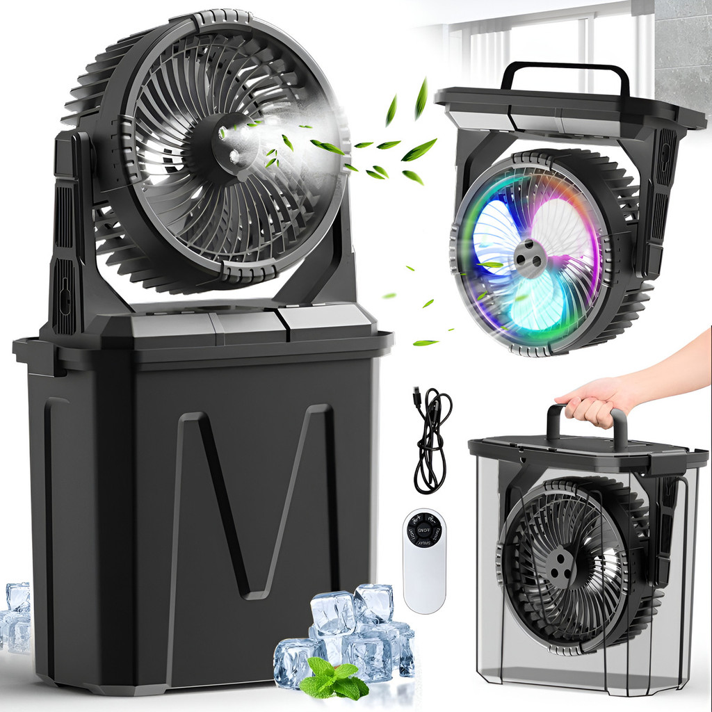 Ventilador com Névoa Gelada | Ar-Condicionado Portátil, Reservatório 1000ml LED - Reservatório De Água Usb