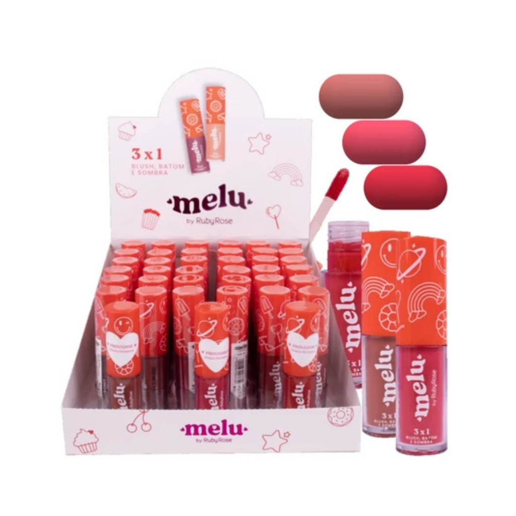 Caixa C/36 Blush Batom E SombraMelu  3Em1 Ruby Rose  RR-1100
