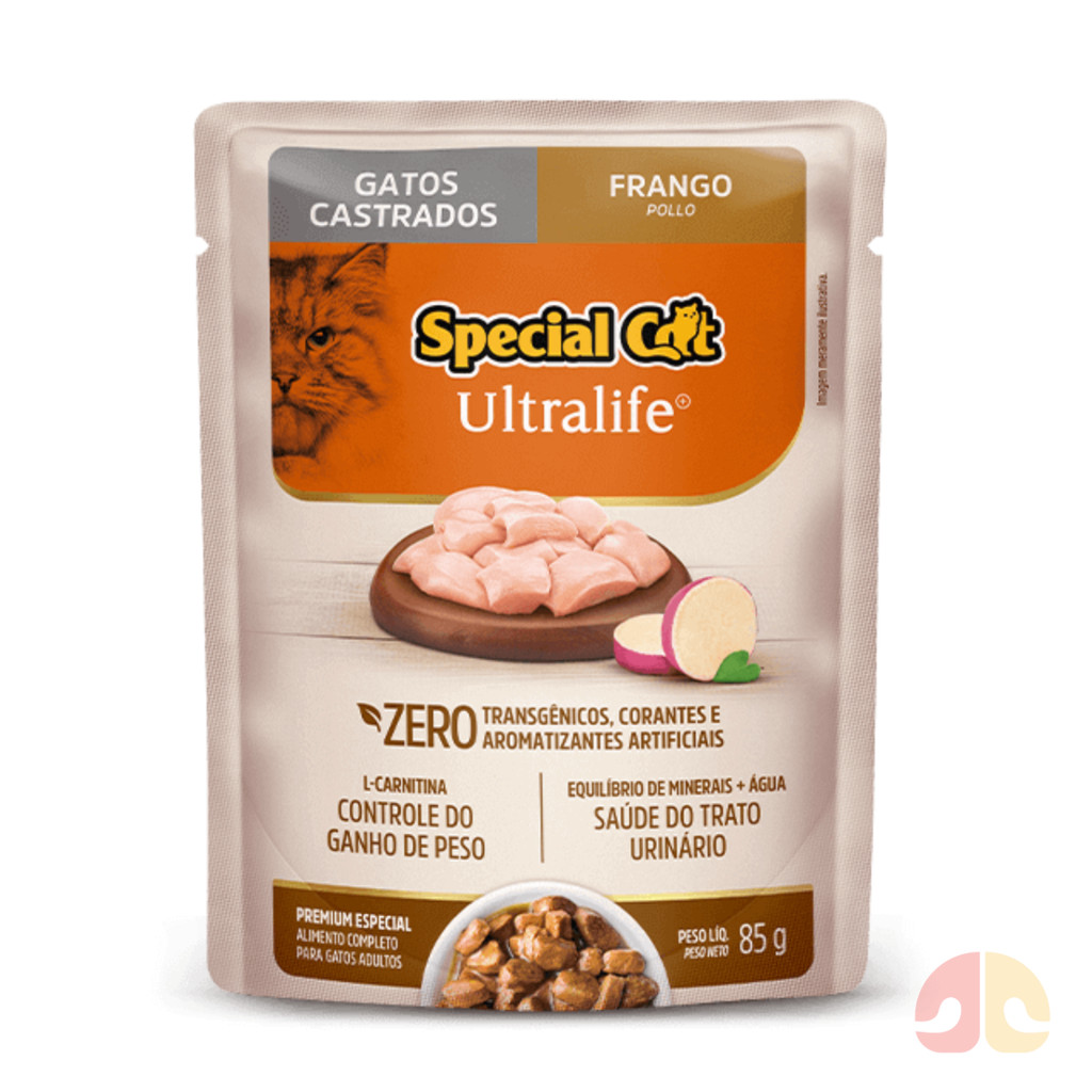 Kit com 12 Sachês Special Cat Gatos Adultos Castrados Frango 85g