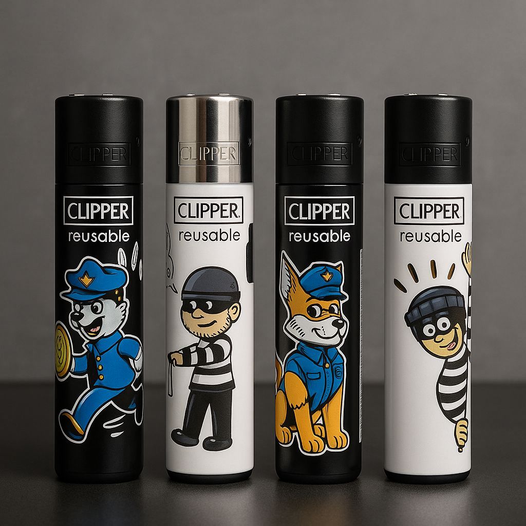 Kit 4 unid. Clipper Original Maxi - Isqueiro recarregável Coleçao Policia Ladrao em Oferta na Shopee