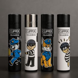 Kit 4 unid. Clipper Original Maxi - Isqueiro recarregável Coleçao Policia Ladrao em Oferta na Shopee