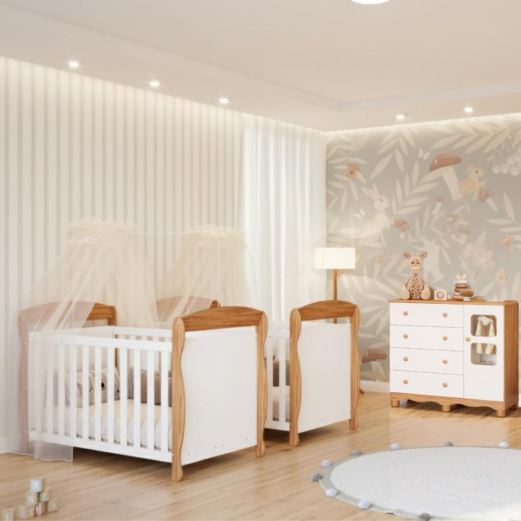 Quarto Bebê Gêmeos 2 Berços Americano Marquesa Cômoda 1 Porta Uli 100%MDF em Oferta na Shopee